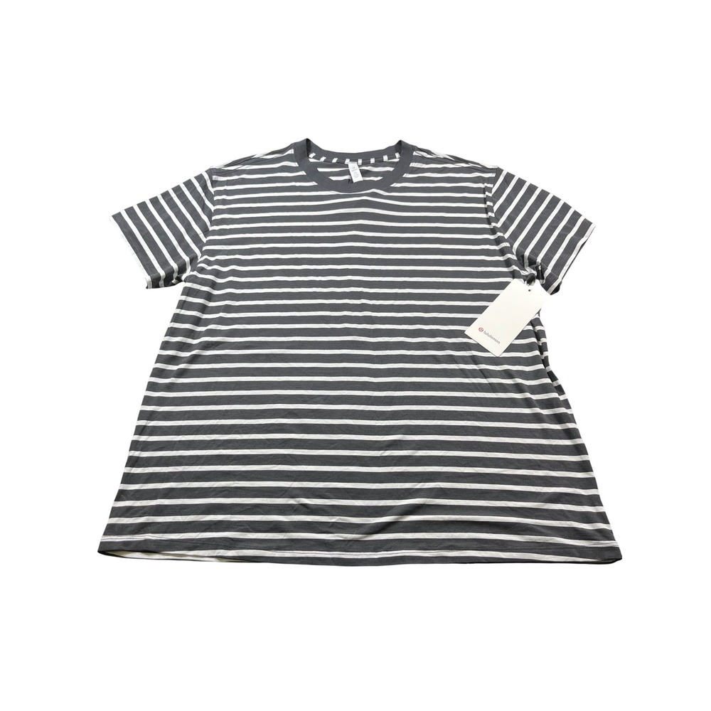 Lululemon Womens Size 12 Striped T Shirt Black White Short Sleeve Athletic NWT